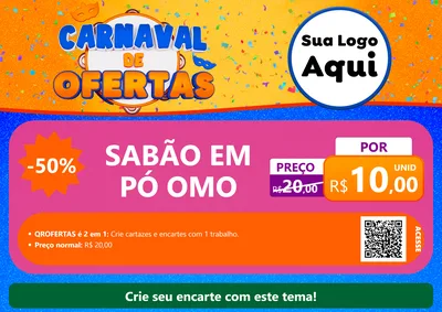Modelo de Cartaz para Cartaz A4 Horizontal com o tema Carnaval de Ofertas para Produtos de Limpeza