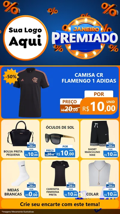 Modelo de Rede Social para Stories com o tema Janeiro Premiado para Roupas e acessórios