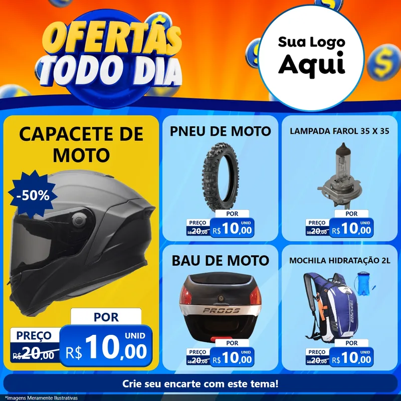 Modelo de Rede Social para Feed Facebook com o tema Ofertas Todo Dia para Moto peças