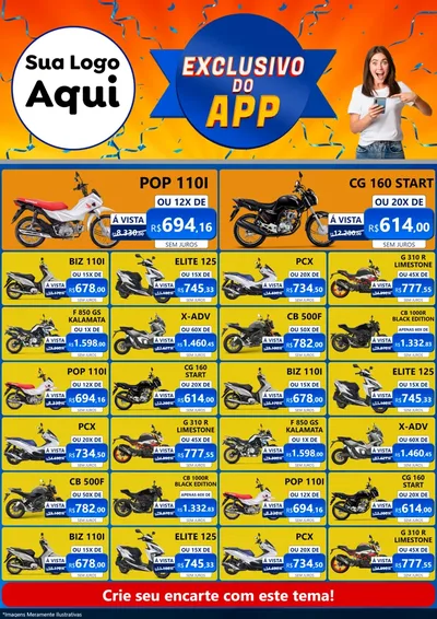 Modelo de Encarte para Encarte A4 Vertical com o tema Exclusivo do Aplicativo para Concessionaria de Motos