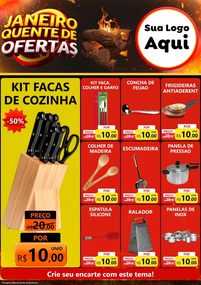 Modelo de Encarte para Encarte A4 Vertical com o tema Janeiro Quente de Ofertas para Utilidades Domésticas