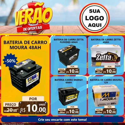 Modelo de Rede Social para Feed Facebook com o tema Verão de Ofertas para Baterias Elétricas