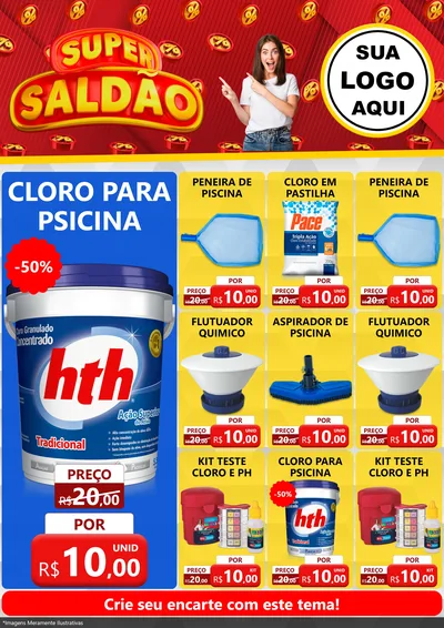 Modelo de Encarte para Encarte A4 Vertical com o tema Super Saldão para Produtos para Piscina