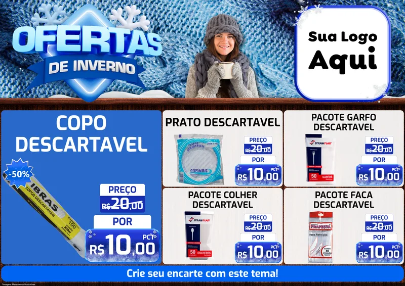 Modelo de Encarte para Encarte A4 Horizontal com o tema Ofertas de Inverno para Embalagens