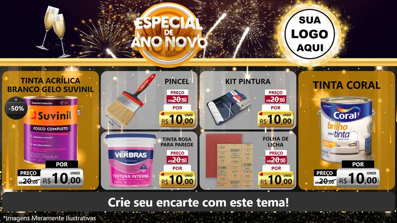 Modelo de TV para TV Horizontal com o tema Especial de Ano Novo para Tintas e Ferramentas