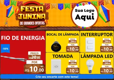Modelo de Encarte para Encarte A4 Horizontal com o tema Festa Junina de Grandes Ofertas para Materiais Elétricos