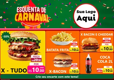 Modelo de Encarte para Encarte A4 Horizontal com o tema Esquenta de Carnaval para Hamburgueria