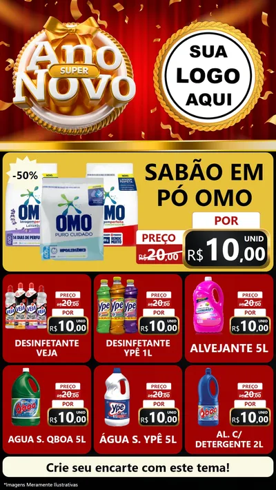 Modelo de Rede Social para Stories com o tema Super Ano Novo para Produtos de Limpeza