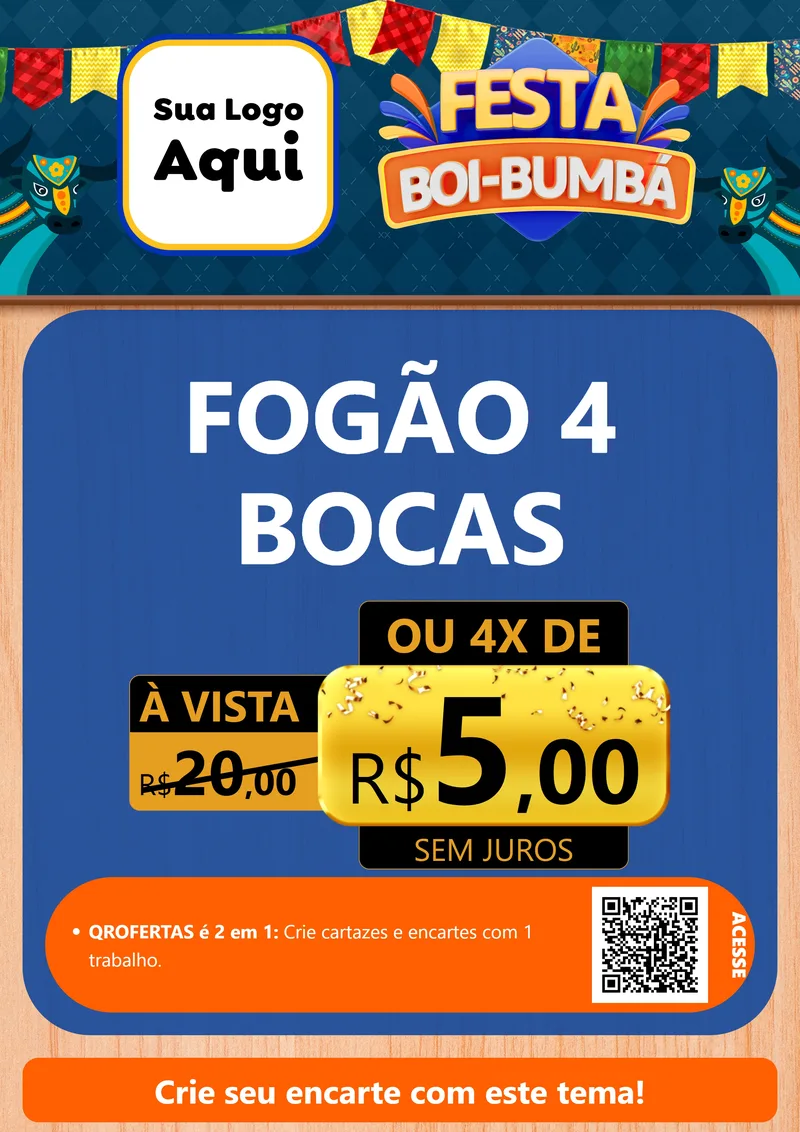 Modelo de Cartaz para Cartaz A4 Vertical com o tema Festa Boi Bumbá para Móveis e Eletro