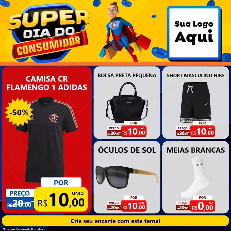 Modelo de Rede Social para Feed Facebook com o tema Super Dia do Consumidor para Roupas e acessórios