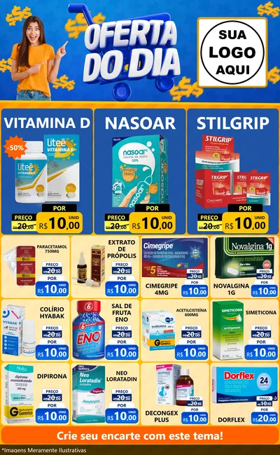 Modelo de Encarte para Encarte Grande com o tema Oferta do Dia para Farmácia