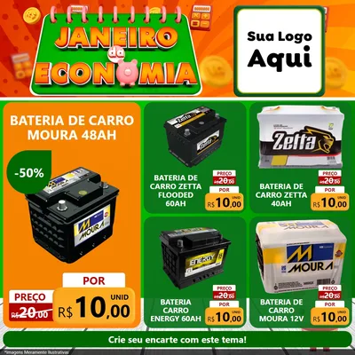 Modelo de Rede Social para Feed Facebook com o tema Janeiro da Economia para Baterias Elétricas