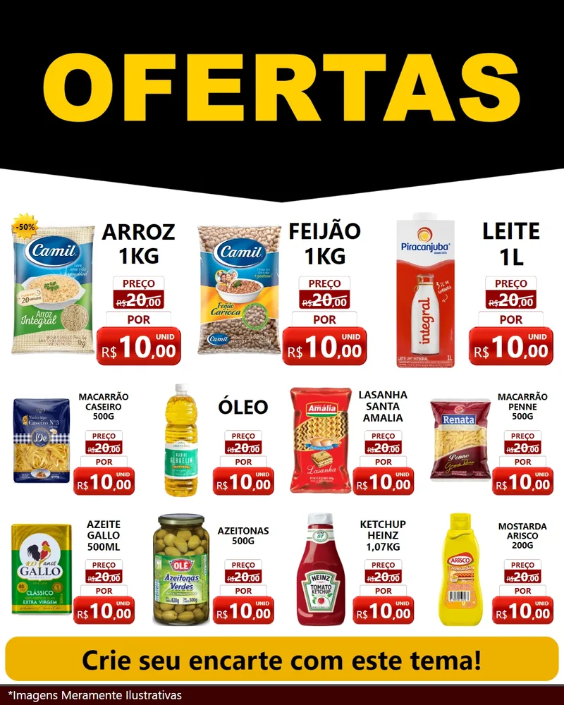 Modelo de Rede Social para Feed Instagram com o tema Ofertas Preto e Vermelho Cartaz para Supermercado