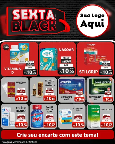 Modelo de Rede Social para Feed Instagram com o tema Sexta Black para Farmácia