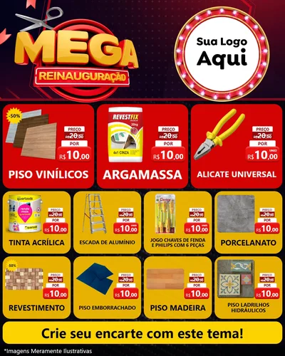 Modelo de Rede Social para Feed Instagram com o tema Mega Reinauguração para Material para Construção