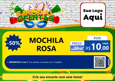 Modelo de Cartaz para Cartaz A4 Horizontal com o tema Carnaval de Ofertas para Papelaria