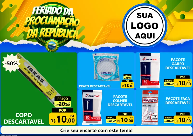 Modelo de Encarte para Encarte A4 Horizontal com o tema Feriado da Proclamação da República para Embalagens