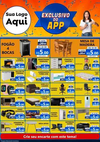 Modelo de Encarte para Encarte A4 Vertical com o tema Exclusivo do Aplicativo para Móveis e Eletro