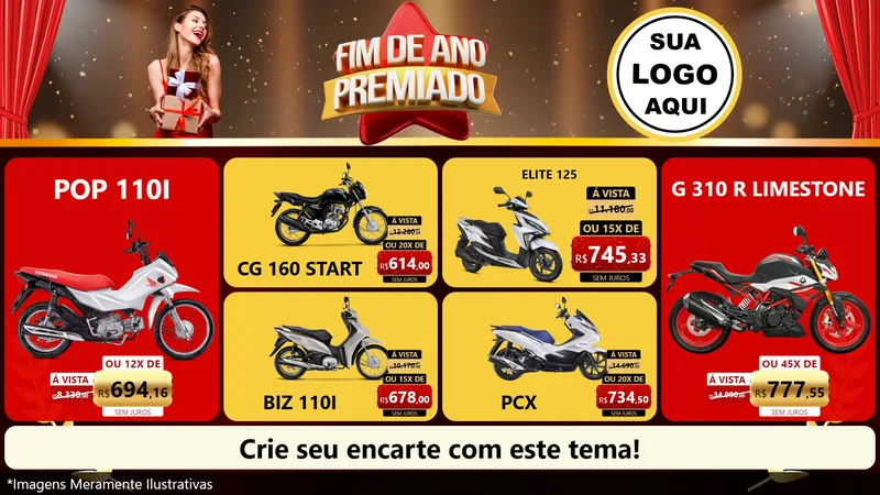 Modelo de TV para TV Horizontal com o tema Fim de Ano Premiado para Concessionaria de Motos