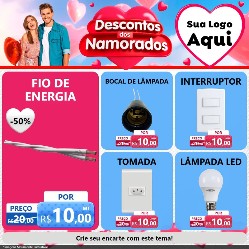 Modelo de Rede Social para Feed Facebook com o tema Descontos dos Namorados para Materiais Elétricos