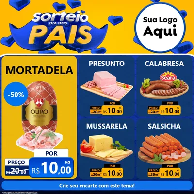 Modelo de Rede Social para Feed Facebook com o tema Sorteio Dia dos Pais para Frios e Laticínios