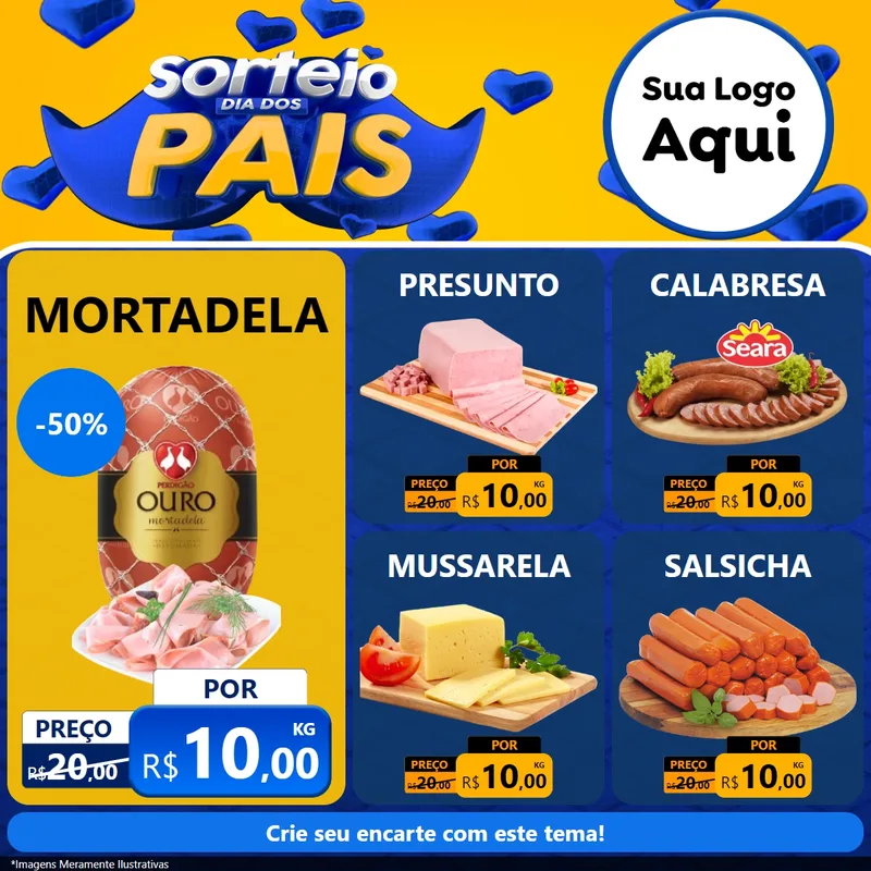 Modelo de Rede Social para Feed Facebook com o tema Sorteio Dia dos Pais para Frios e Laticínios