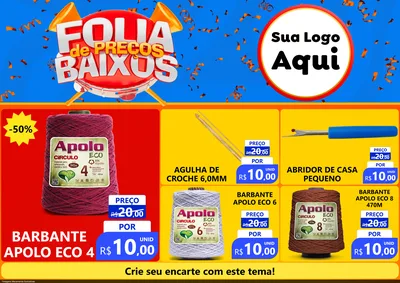 Modelo de Encarte para Encarte A4 Horizontal com o tema Folia de Preços Baixos para Armarinho e Aviamentos