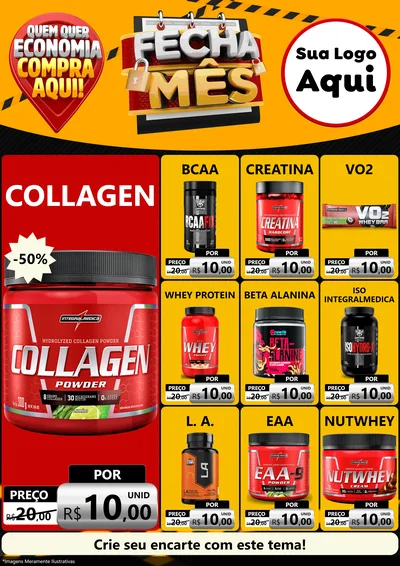 Modelo de Encarte para Encarte A4 Vertical com o tema Fecha Mês para Suplementos alimentares