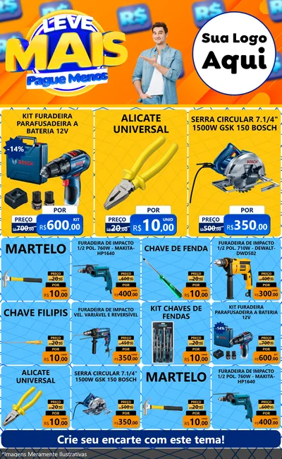 Modelo de Encarte para Encarte Grande com o tema Leve Mais, Pague Menos para Maquinas e Ferramentas