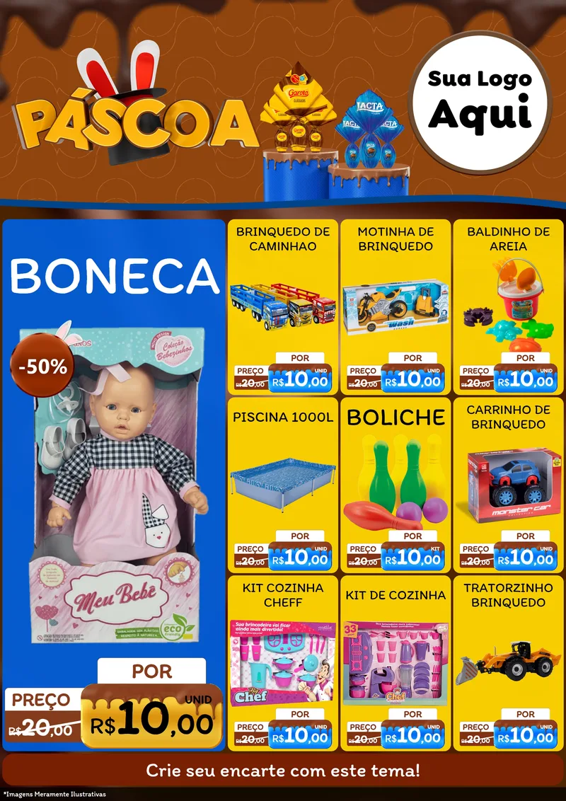 Modelo de Encarte para Encarte A4 Vertical com o tema Páscoa para Brinquedos
