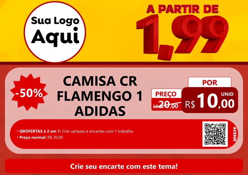 Modelo de Cartaz para Cartaz A4 Horizontal com o tema A Partir de Um e Noventa e Nove - 1,99 para Roupas e acessórios