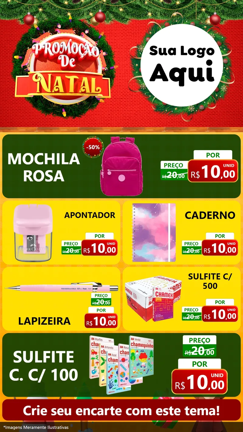 Modelo de TV para TV Vertical com o tema Promoção de Natal para Papelaria