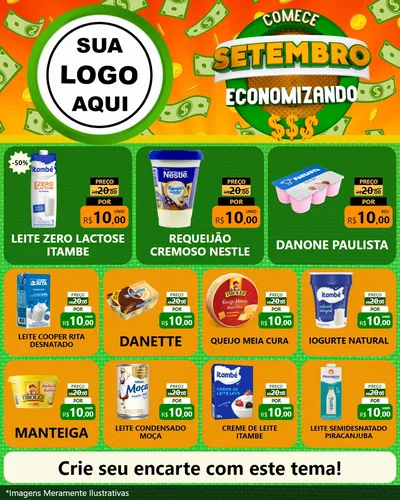Modelo de Rede Social para Feed Instagram com o tema Comece Setembro Economizando para Frios e Laticínios