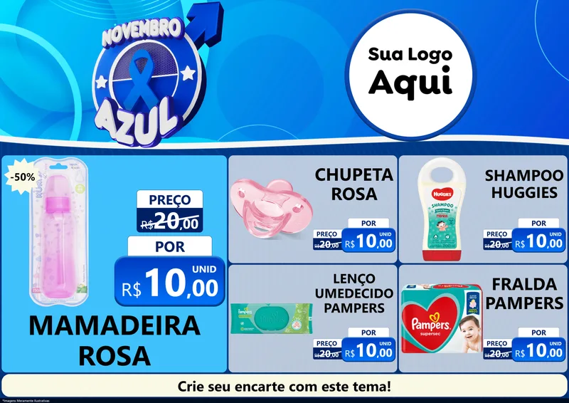 Modelo de Encarte para Encarte A4 Horizontal com o tema Novembro Azul para Bebês