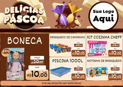 Modelo de Encarte para Encarte A4 Horizontal com o tema Delícias de Páscoa para Brinquedos