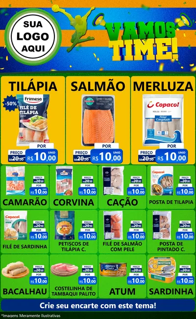 Modelo de Encarte para Encarte Grande com o tema Vamos Time! para Peixaria