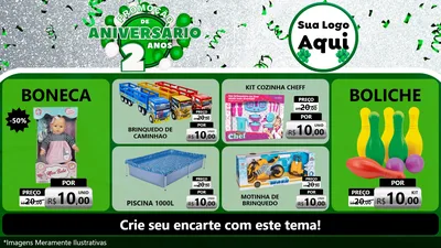 Modelo de TV para TV Horizontal com o tema Promoção de Aniversário - 2 Anos para Brinquedos