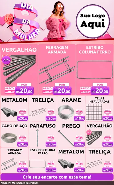 Modelo de Encarte para Encarte Grande com o tema Dia da Mulher para Ferragens