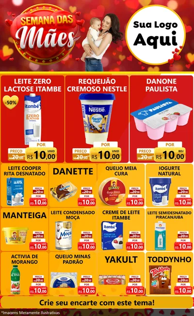 Modelo de Encarte para Encarte Grande com o tema Semana das Mães para Frios e Laticínios