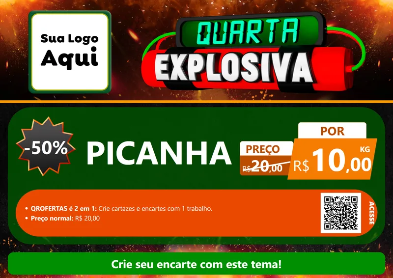 Modelo de Cartaz para Cartaz A4 Horizontal com o tema Quarta Explosiva para Açougue
