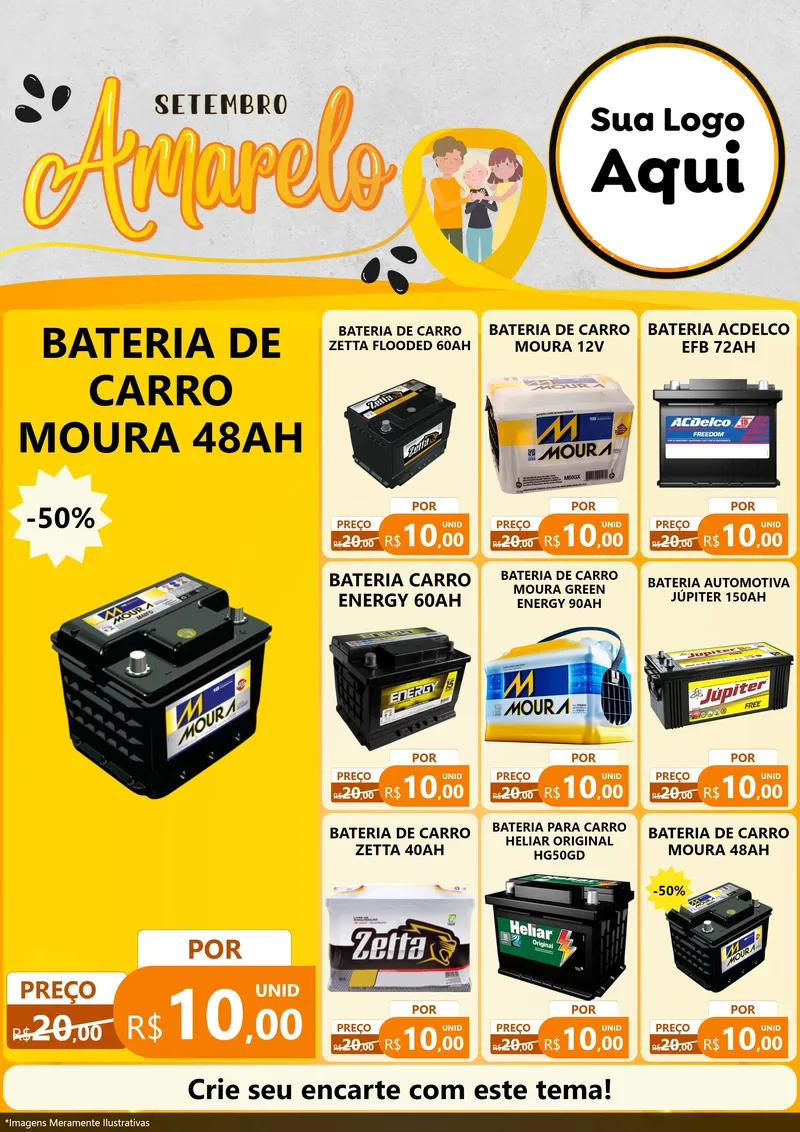 Modelo de Encarte para Encarte A4 Vertical com o tema Setembro Amarelo para Baterias Elétricas