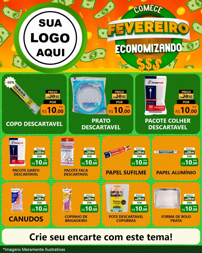 Modelo de Rede Social para Feed Instagram com o tema Comece Fevereiro Economizando para Embalagens