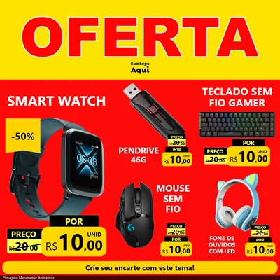 Modelo de Rede Social para Feed Facebook com o tema OFERTA - Vermelho Cartaz para Informática