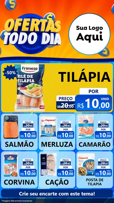 Modelo de Rede Social para Stories com o tema Ofertas Todo Dia para Peixaria