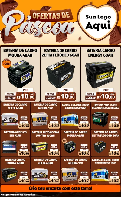 Modelo de Encarte para Encarte Grande com o tema Ofertas de Páscoa para Baterias Elétricas