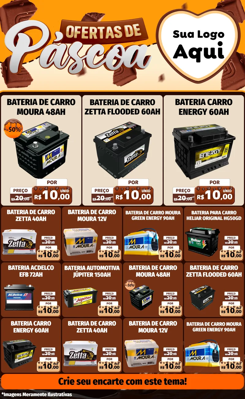 Modelo de Encarte para Encarte Grande com o tema Ofertas de Páscoa para Baterias Elétricas