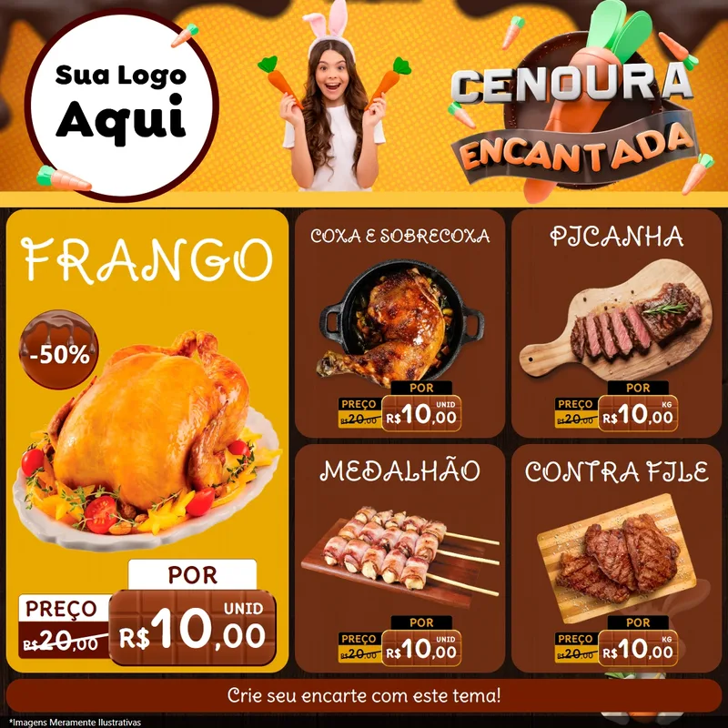 Modelo de Rede Social para Feed Facebook com o tema Cenoura Encantada - Páscoa para Assados