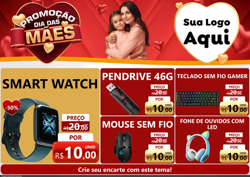 Modelo de Encarte para Encarte A4 Horizontal com o tema Promoção Dia das Mães para Informática
