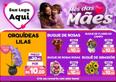 Modelo de Encarte para Encarte A4 Horizontal com o tema Mês das Mães para Floricultura e jardim