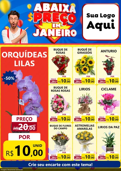 Modelo de Encarte para Encarte A4 Vertical com o tema Abaixa Preço em Janeiro para Floricultura e jardim